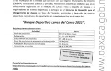 Incude Oaxaca convoca a las y los interesados en ser parte del “Bloque Deportivo Lunes del Cerro 2022”